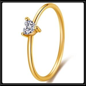 NEW GOLD STEEL MINIMALIST SIMULATED DIAMOND HEART LOVE RING